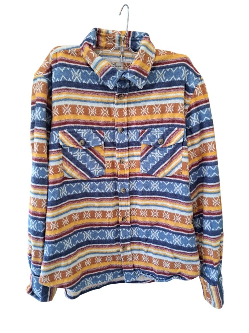 Marine Layer Mens Aztec Striped Button-Up Flannel Shirt Shacket Southwestern Med